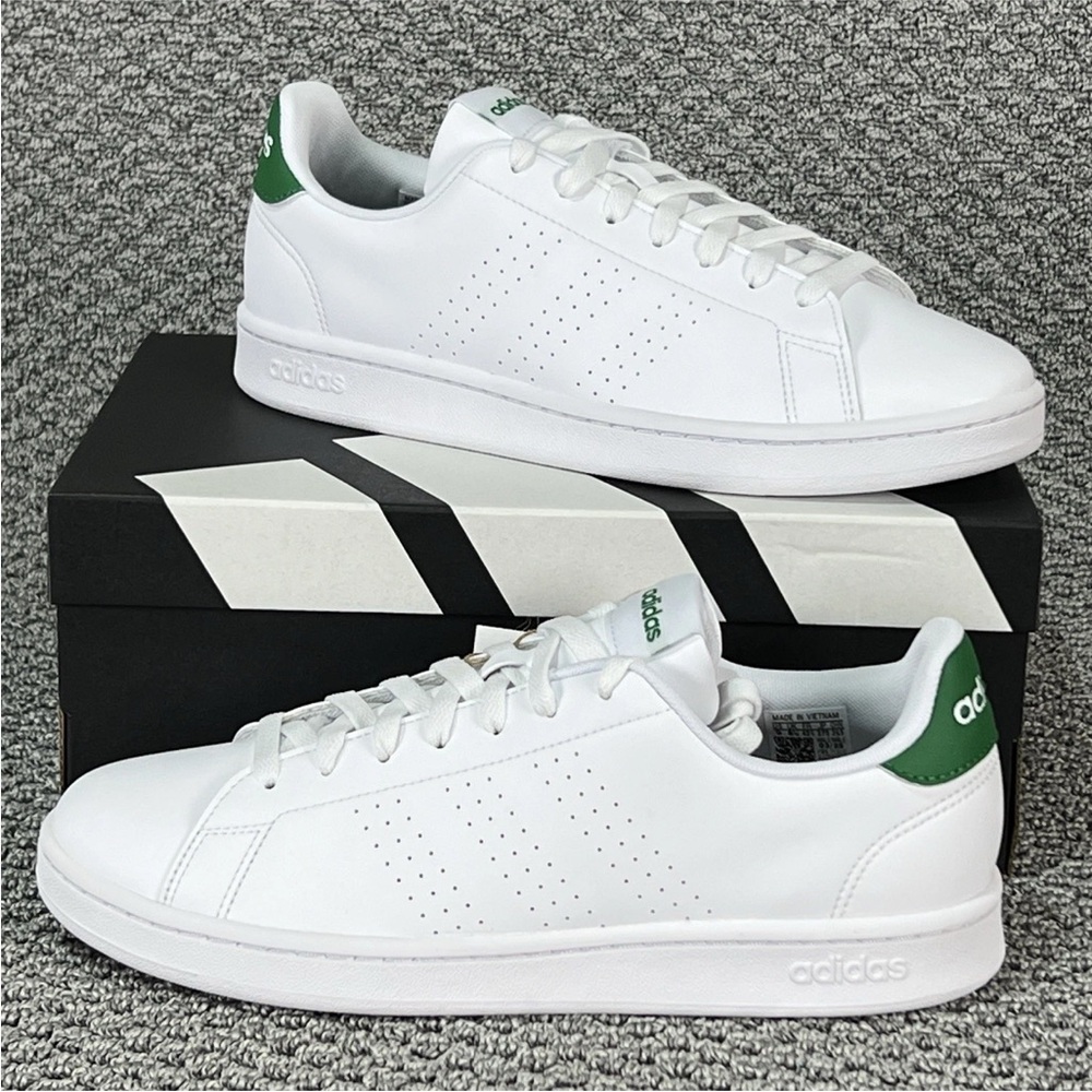 adidas Advantage Men’s White Green Sneakers Size 10